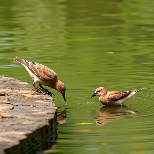 Birds drinking from fresh water bath