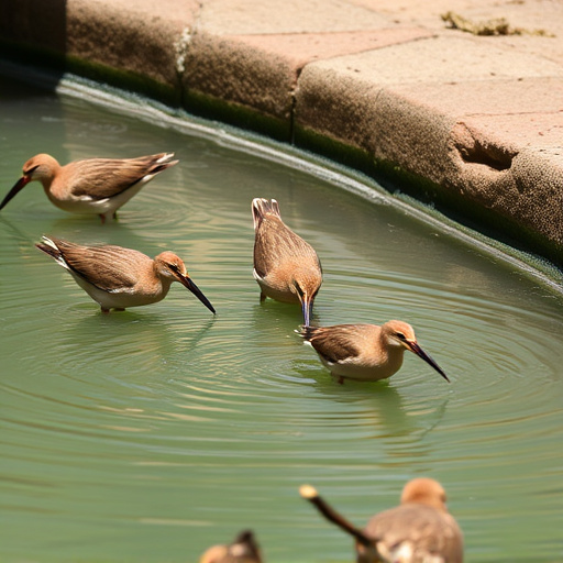 Birds drinking from fresh water bath