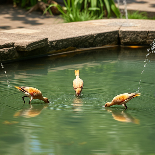 Birds drinking from fresh water bath