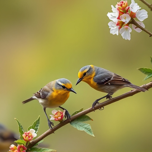 Birds eating soft insects in spring