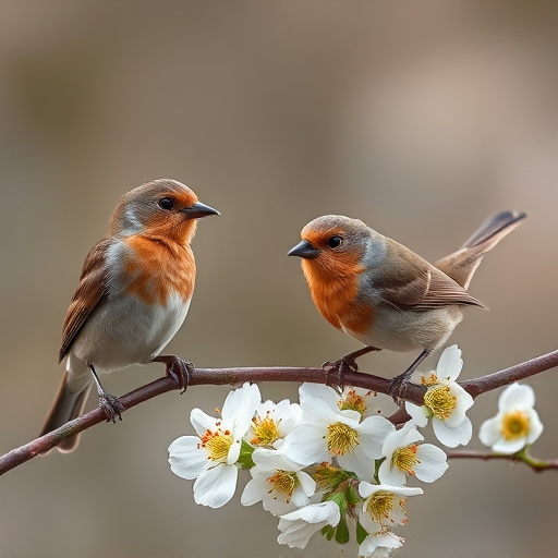 Birds eating soft insects in spring