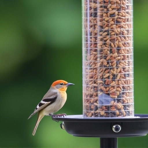 Birds eating tidy feeder seed blend