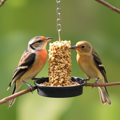 Birds enjoying high-energy suet food