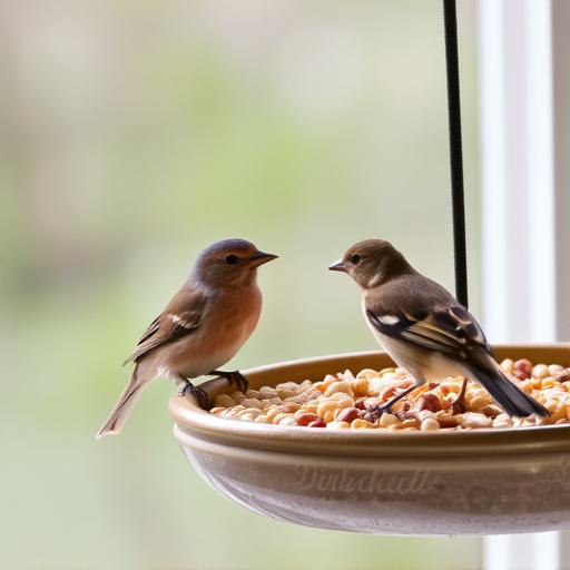 Birds enjoying seeds by window feeder