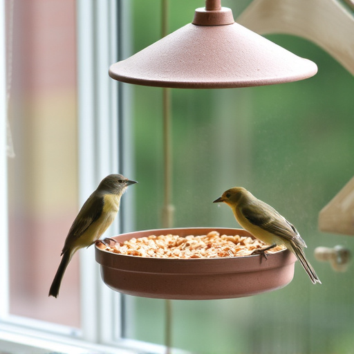 Birds enjoying seeds by window feeder