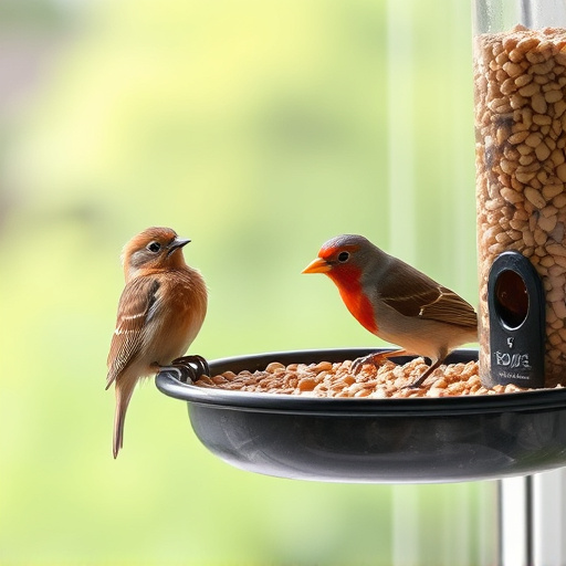 Birds enjoying seeds by window feeder