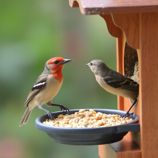 Birds enjoying seeds by window feeder