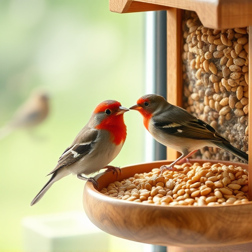 Birds enjoying seeds by window feeder