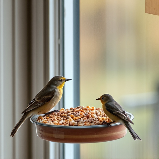 Birds enjoying seeds by window feeder