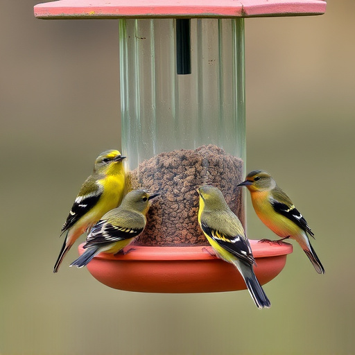 Birds feeding from tidy enclosed feeder