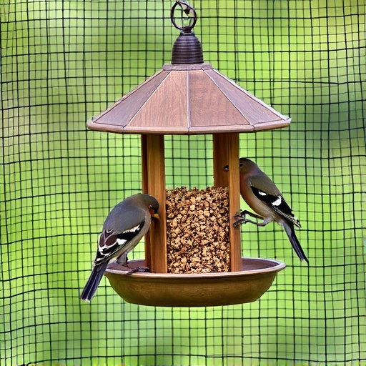 Birds feeding inside squirrel-proof cage