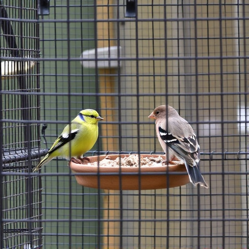 Birds feeding inside squirrel-proof cage