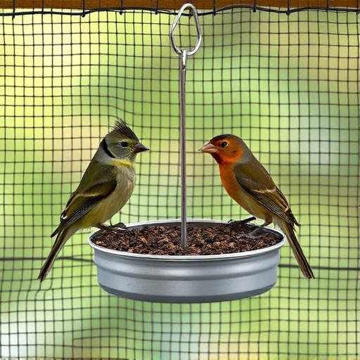 Birds feeding inside squirrel-proof cage