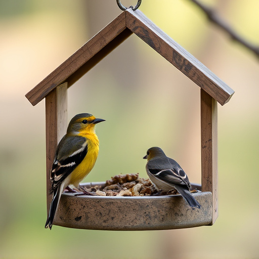 Birds feeding inside squirrel-proof cage