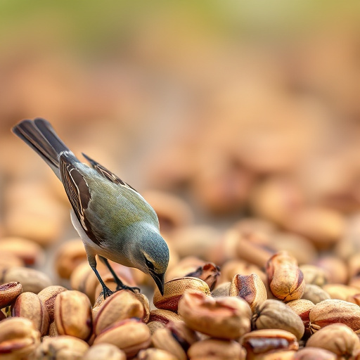 Birds feeding on fallen nuts