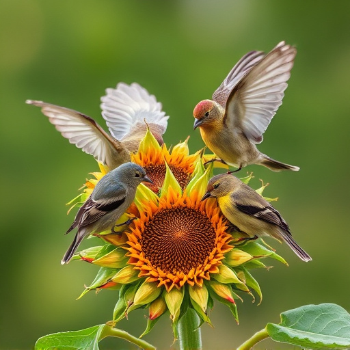 Birds feeding on sunflower hearts