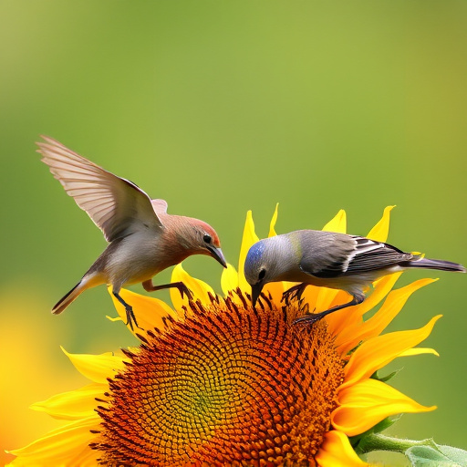 Birds feeding on sunflower hearts