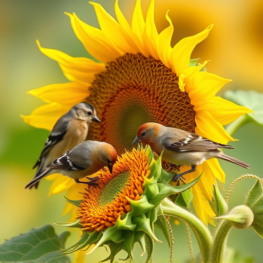 Birds feeding on sunflower hearts