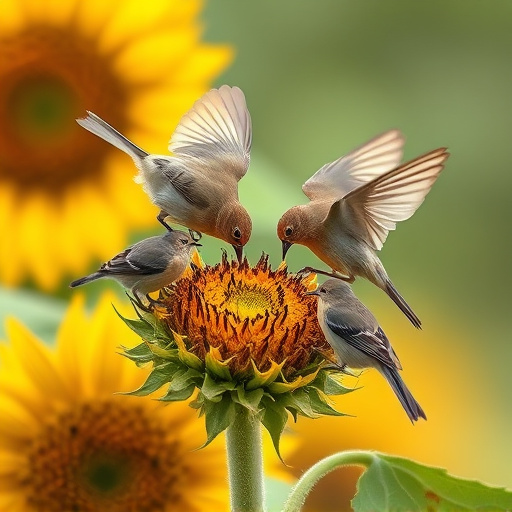Birds feeding on sunflower hearts
