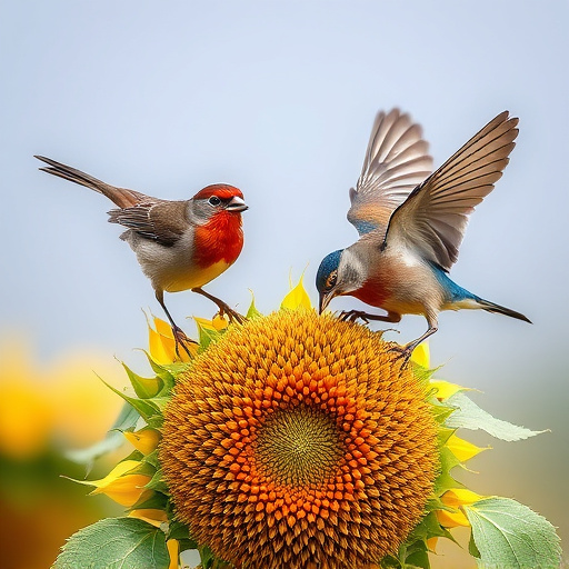 Birds feeding on sunflower hearts