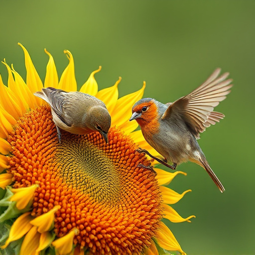 Birds feeding on sunflower hearts
