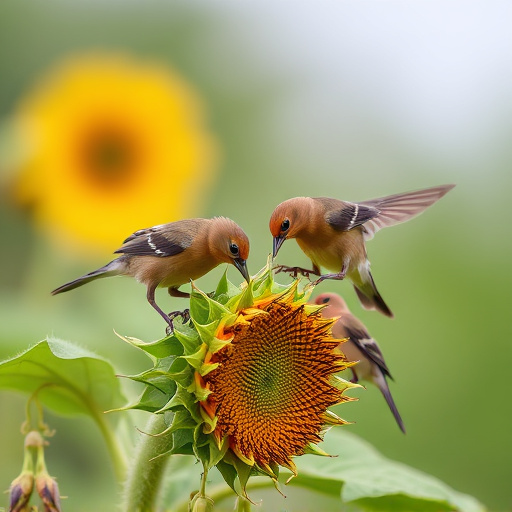 Birds feeding on sunflower hearts