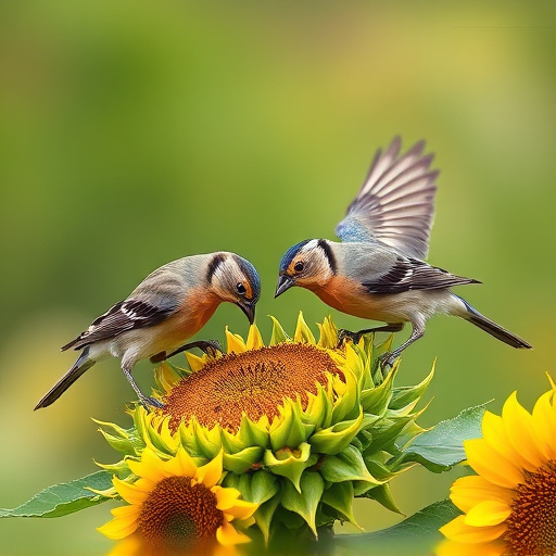 Birds feeding on sunflower hearts