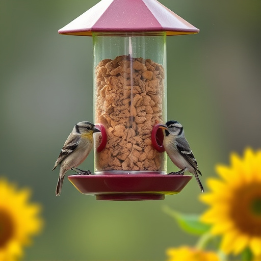 Birds feeding on sunflower hearts feeder