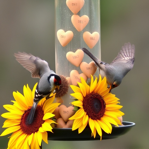 Birds feeding on sunflower hearts feeder