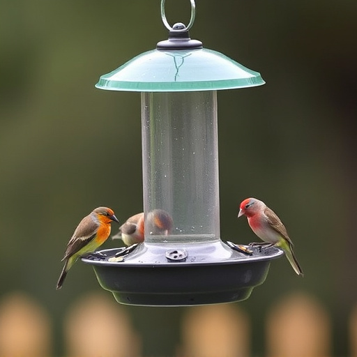 Birds feeding on waterproof feeder