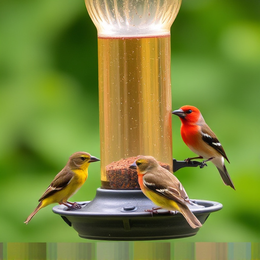 Birds feeding on waterproof feeder