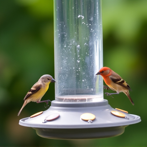 Birds feeding on waterproof feeder