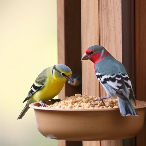 Birds feeding on wheat-free mix