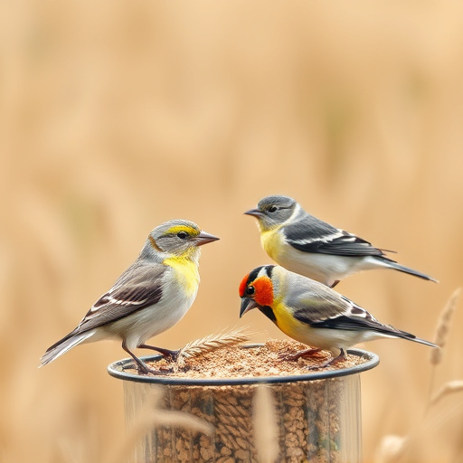 Birds feeding on wheat-free mix