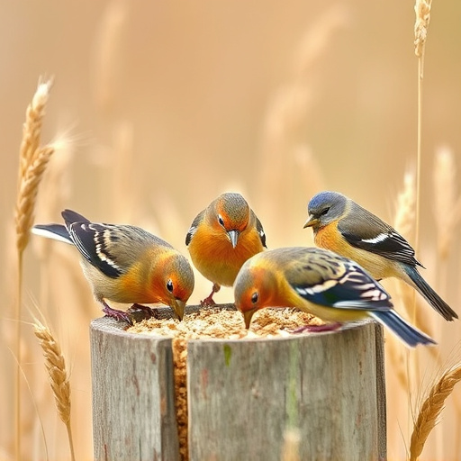 Birds feeding on wheat-free mix