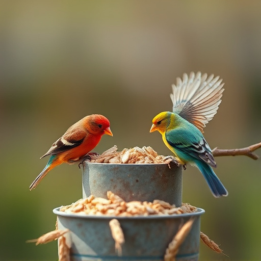 Birds feeding on wheat-free mix