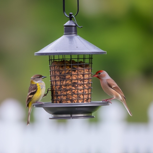 Birds feeding safely from anti-squirrel feeder