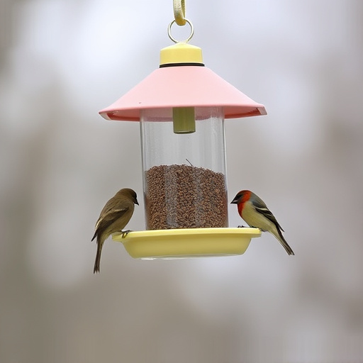 Birds feeding safely from anti-squirrel feeder