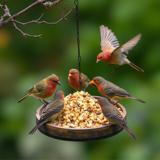 Birds gathering around seed mix