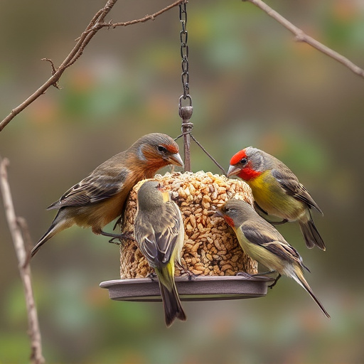 Birds gathering around seed mix