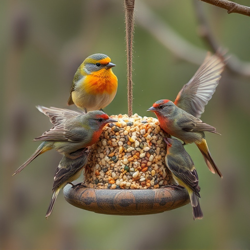 Birds gathering around seed mix