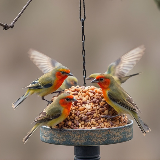 Birds gathering around seed mix