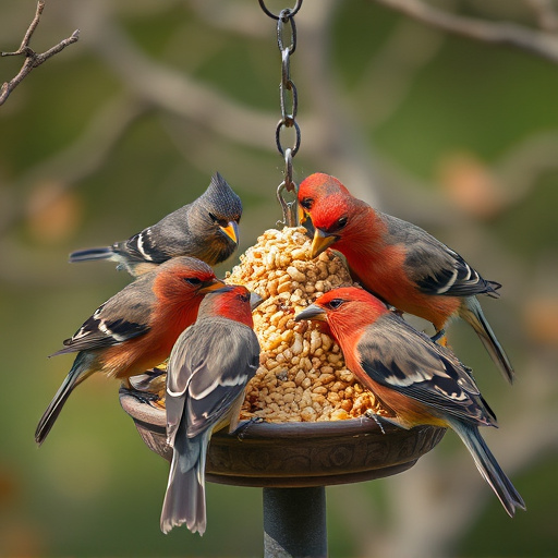 Birds gathering around seed mix
