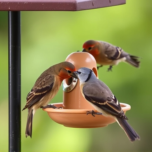 Birds pecking at restricted feeder ports