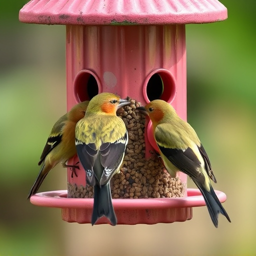 Birds pecking at restricted feeder ports