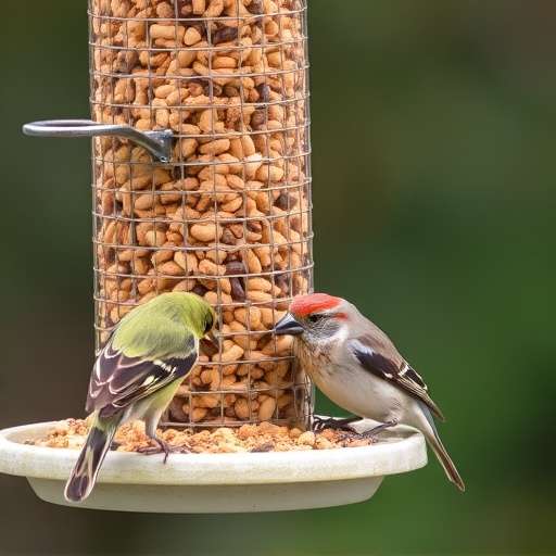 Birds pecking at suet pellets