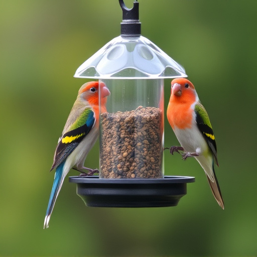 Birds perched on compact feeding station