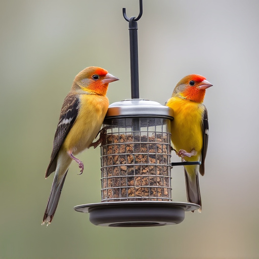 Birds perched on compact feeding station