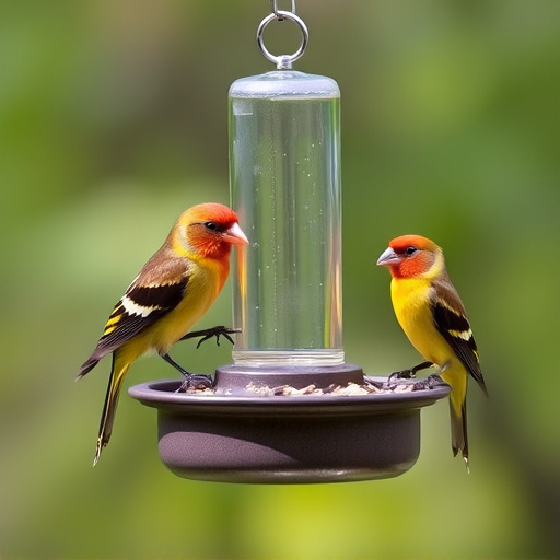 Birds perched on compact feeding station