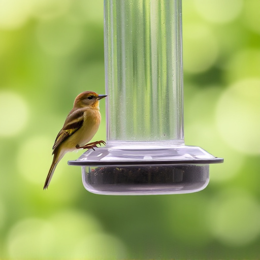 Birds perched on transparent window feeder